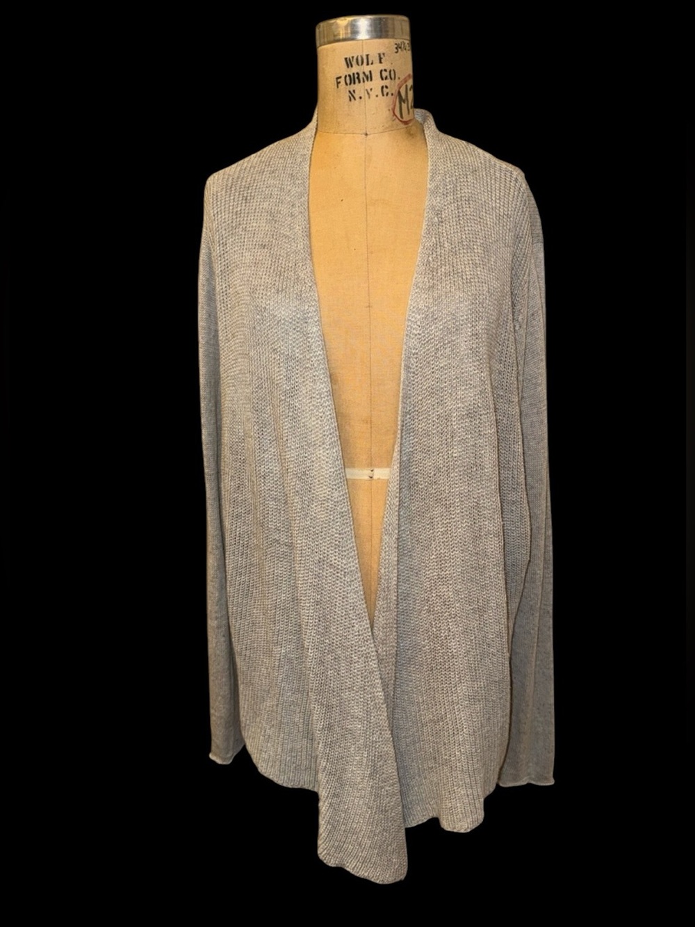 Eileen Fisher Light Gray 100% linen Open-Front Knit Cardigan
